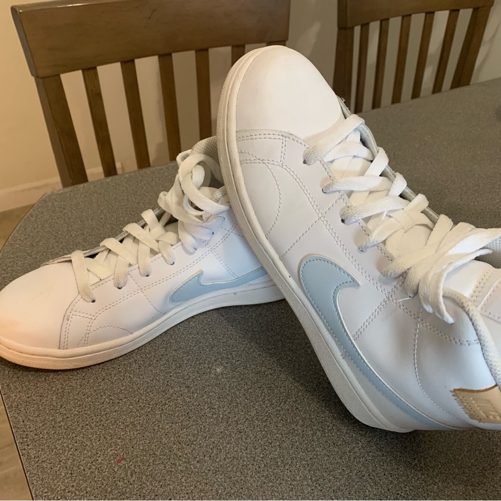 Nike White and Blue High Top Sneakers